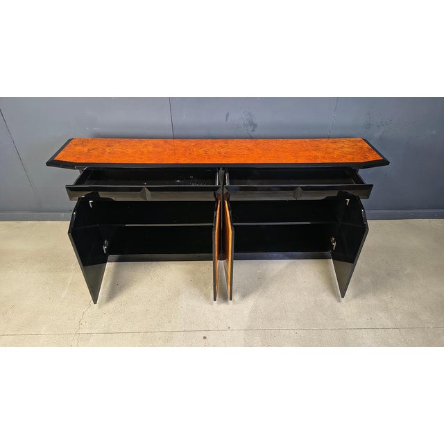 Vintage Lacquer and Burl Wood Credenza, 1980s For Sale - Image 6 of 15