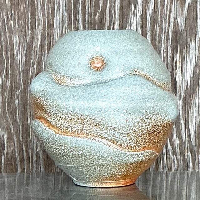 Boho Chic Vintage Boho Stamped Studio Pottery Vase For Sale - Image 3 of 6
