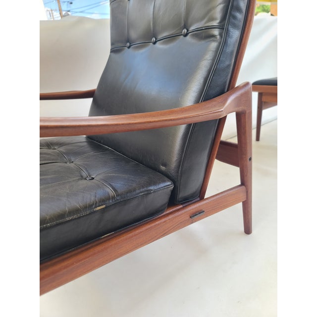 Wood Orenas Teak Leather Lounge Chair Ib Kofod Larsen For Sale - Image 7 of 17