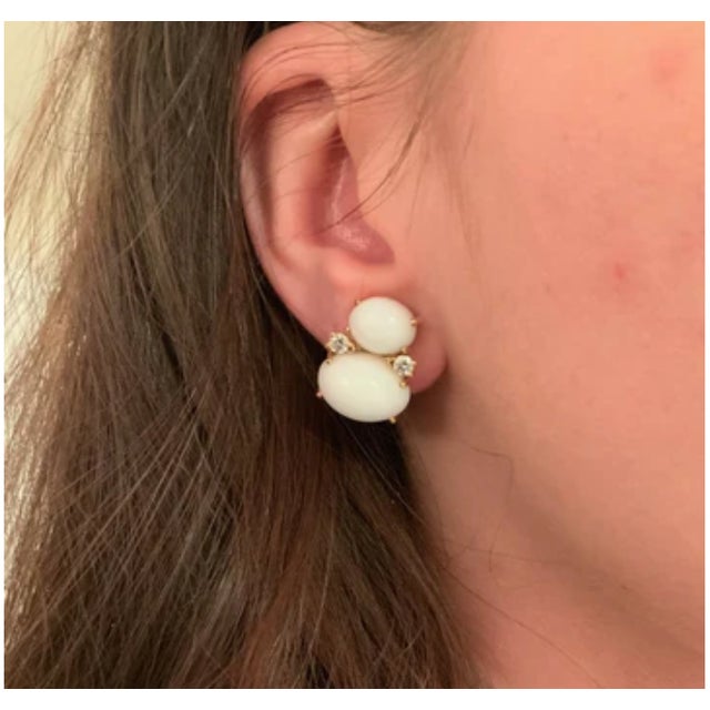 Metal Christina Addison Medium Gum Drop Earrings With Onyx and White Jade and Diamonds For Sale - Image 7 of 12