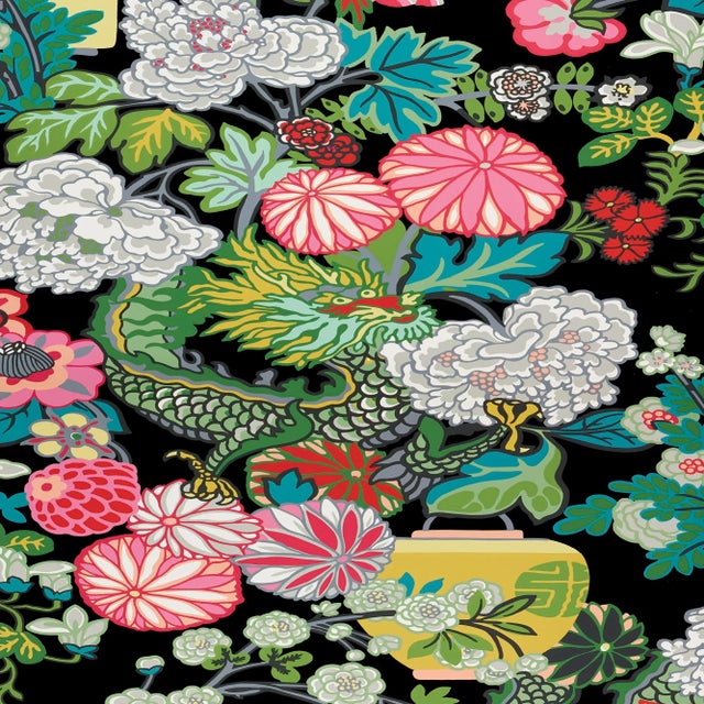 Chinoiserie Schumacher Chiang Mai Dragon Wallpaper in Ebony - 13.5 Yards For Sale - Image 3 of 3