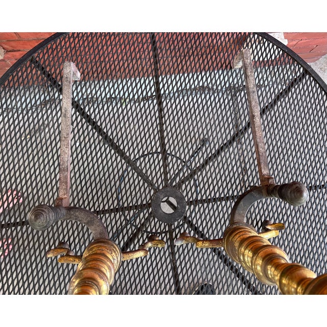 Metal Antique Brass and Iron Fireplace Andirons - Pair For Sale - Image 7 of 8