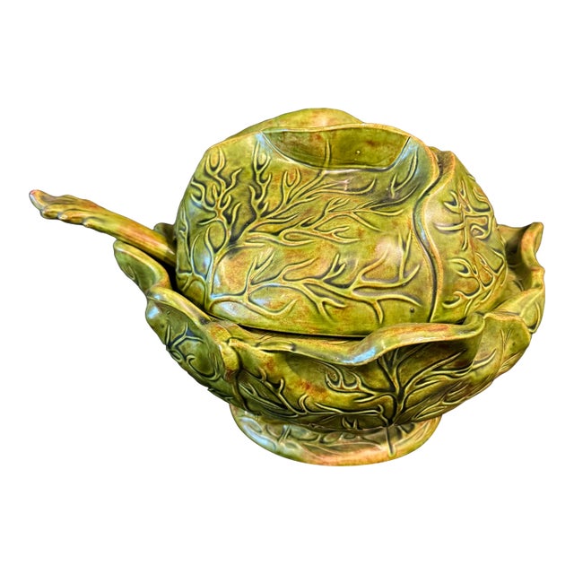Ceramic Cabbage Covered Serving Dish Vintage Holland With Ladle For Sale