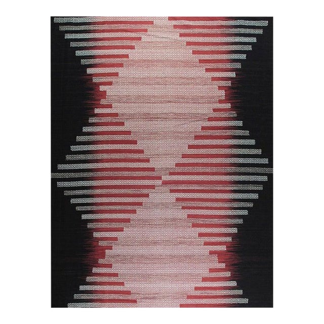8x10 Black Flat Weave Wool Hourglass Motif Geometric Modern Carpet Rug For Sale