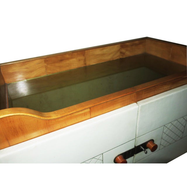 Metal Art Deco Sideboard in Maple with Leather and Art Glass by Laszlo Hoenig, 1940s For Sale - Image 7 of 15