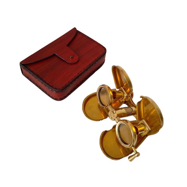 French Vintage Brass Folding Binoculars With Leather Case For Sale - Image 3 of 5