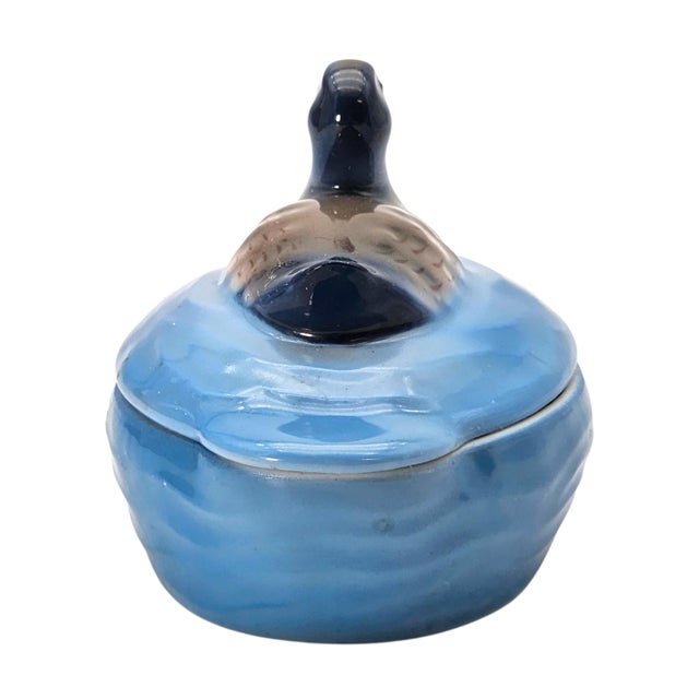 Blue Mid-Century Czechoslovakian Blue Ceramic Duck Lidded Trinket Dish For Sale - Image 8 of 18