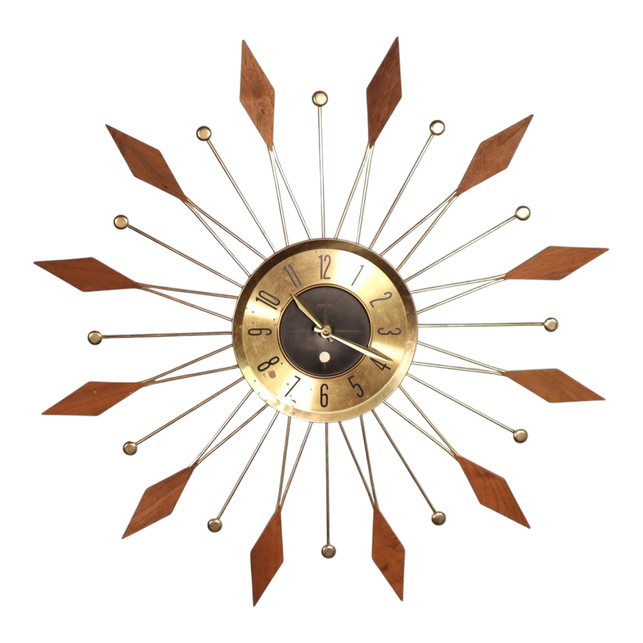 Vintage Mid Century Welby Wood Starbust Wall Clock 50's 60's