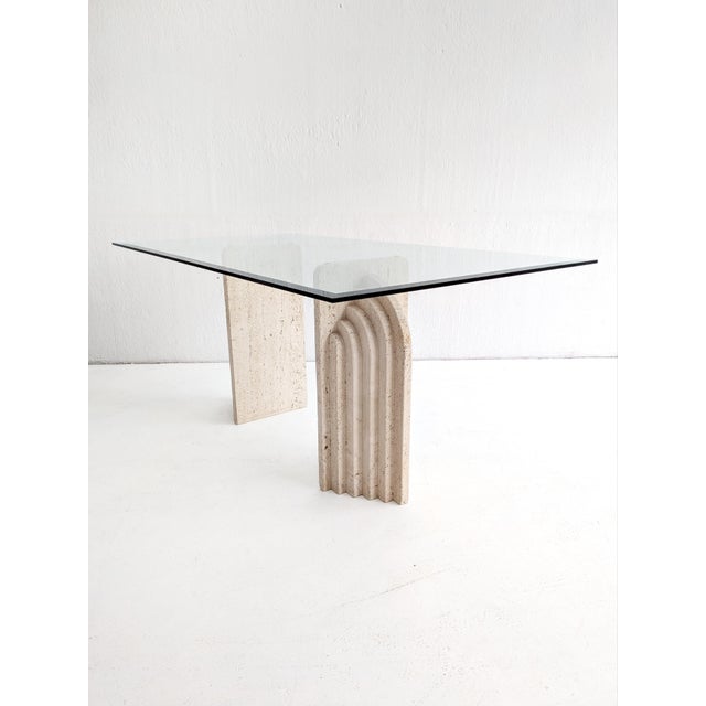 Travertine and Glass Dining Table with Sculpted Legs, 1970s For Sale - Image 9 of 12