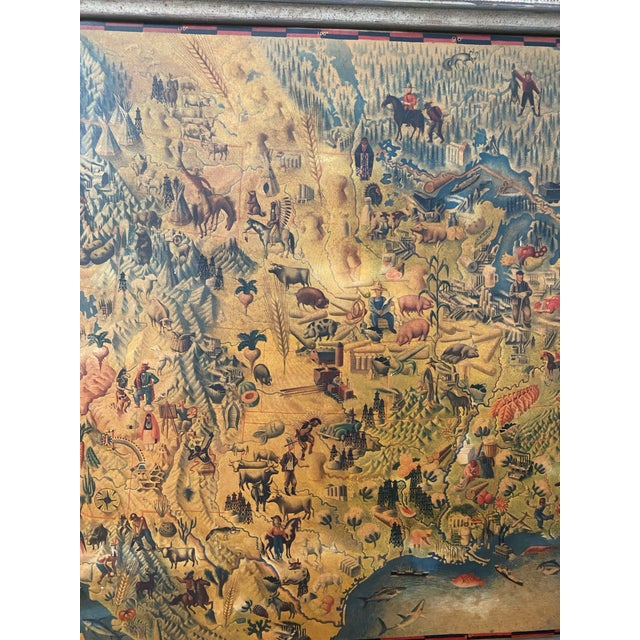 1940's Pictorial Map of the United States by Miguel Covarrubias 41”x31” For Sale - Image 4 of 11
