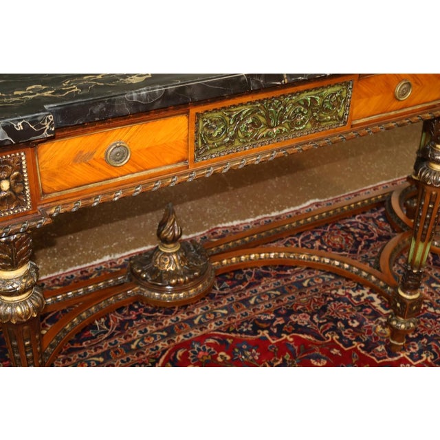 1920s French Louis XVI Style Marble Top Inlaid Satinwood & Walnut Buffet Sideboard For Sale - Image 15 of 18