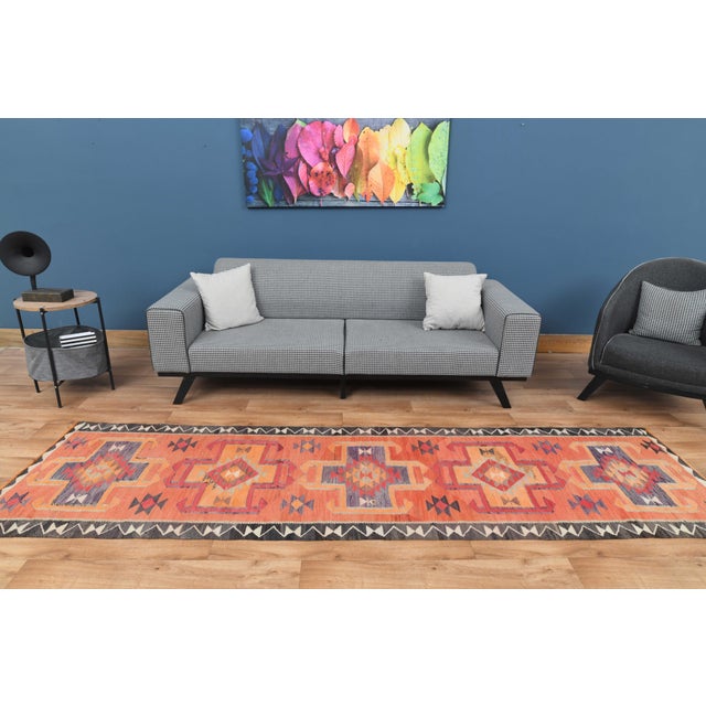 1970s Vintage Handmade Turkish Wool Cotton Pink Runner Rug For Sale - Image 11 of 11