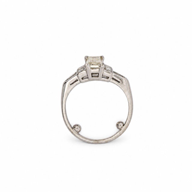 1930s Gia Certified 1.56 Carat Long Emerald Cut Diamond Vintage Art Deco Platinum Ring, Size 5 For Sale - Image 4 of 12