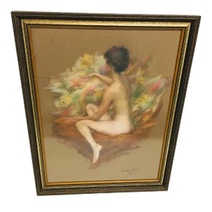 1980s Figurative Female Nude Pastel Drawing by Joan Trimble Smith, Framed