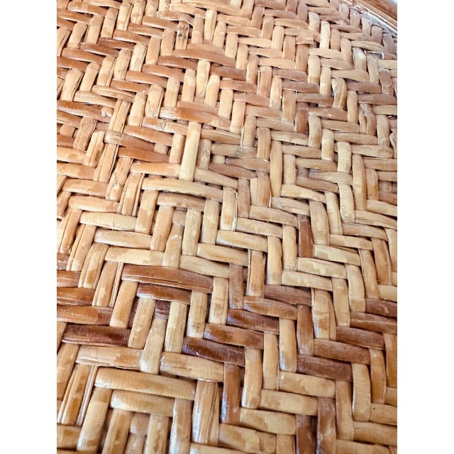 Vintage Italian Round Rattan Bamboo and Cane Accent Table With Woven Top For Sale - Image 11 of 13