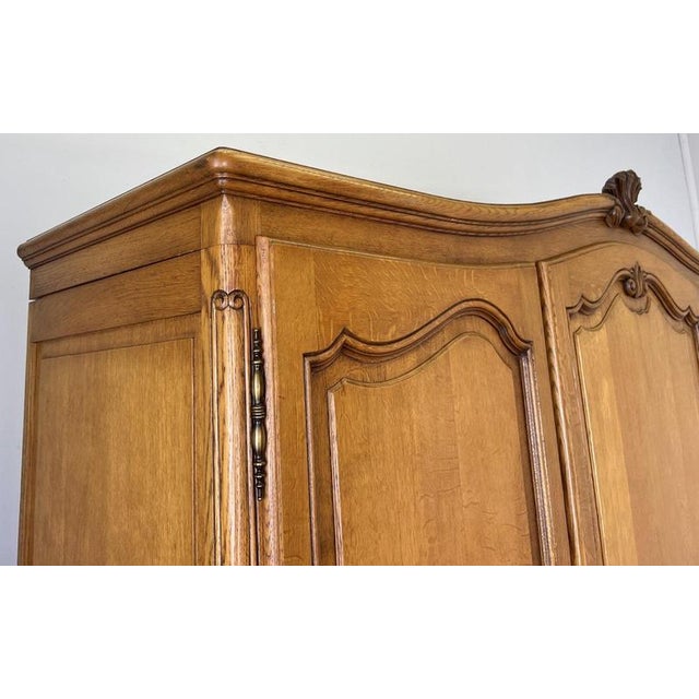 Vintage French Louis XVI Style Carved Oak 3-Door Armoire For Sale - Image 10 of 13