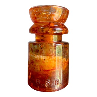 Antique Hemingray No. 19-30 Amber Color Glass Repurposed Insulator Candle Holder For Sale