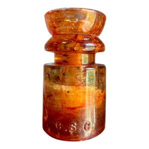 Antique Hemingray No. 19-30 Amber Color Glass Repurposed Insulator Candle Holder