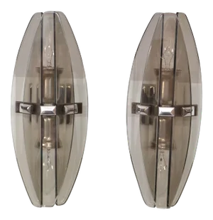 Fontana Arte Style Smoked Beveled Glass 2-Light Wall Sconce Italy 1960, Pair