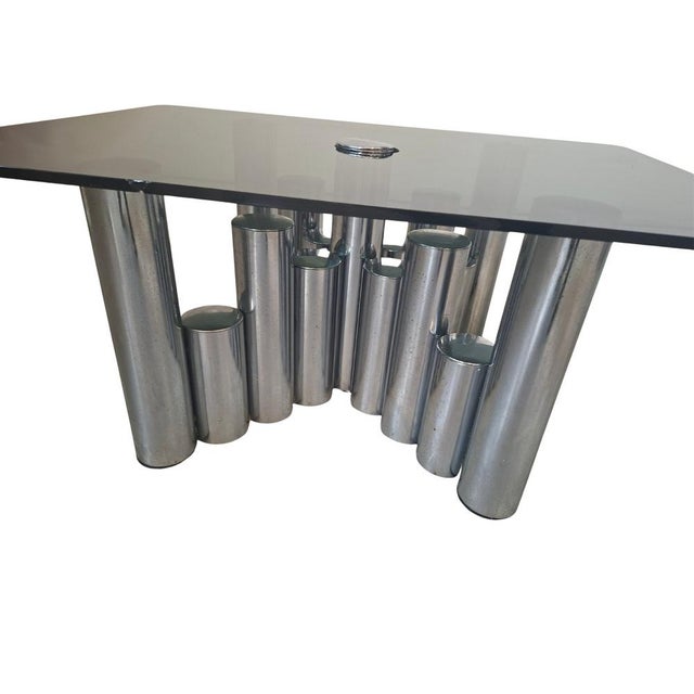 Metal Coffee Table in Chrome and Smoked Glass by Marco Zanuso, 1970s For Sale - Image 7 of 8