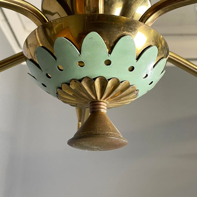 Gold Mid-Century Modern Italian Chandelier in Glass and Green Metal, 1950s For Sale - Image 8 of 16