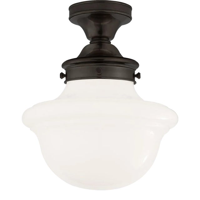 Chapman & Myers for Visual Comfort Signature Edmond Flush Mount in Bronze with White School House Glass For Sale