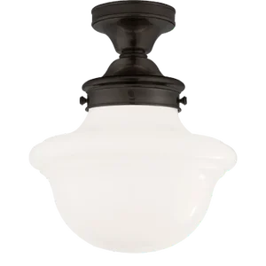 Chapman & Myers for Visual Comfort Signature Edmond Flush Mount in Bronze with White School House Glass
