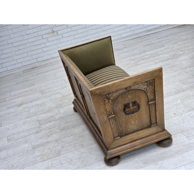 Danish 2-Seater Sofa in Striped Green Furniture Wool and Oak, 1950s For Sale - Image 16 of 18