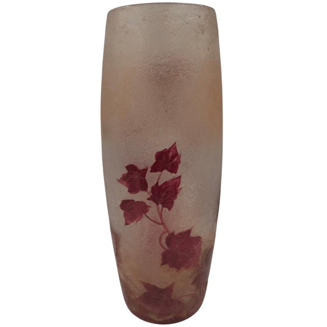 1900 - 1909 Antique Legras French Art Nouveau Enameled Glass Vase – Ivy Pattern (11 Inches) For Sale - Image 5 of 10