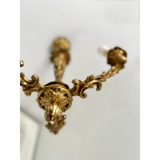 Louis XV Cast Brass Three-Light Chandelier, France, 1940s For Sale - Image 6 of 16