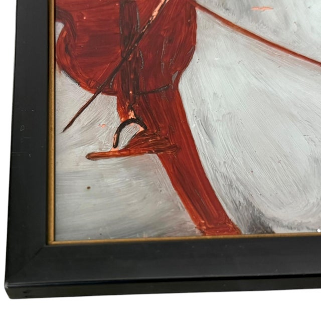White Mid-Century Diminutive Reverse Painted Glass Equestrian Portrait, Modernist Folk Art For Sale - Image 8 of 10