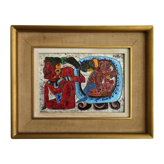 Paint Signed Aztec Style Enamel by Mexican Artist, Jose Mestrel For Sale - Image 7 of 7