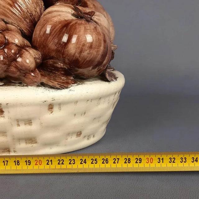 Italian Brown & White Majolica Fruit Basket, 1960s For Sale - Image 10 of 11