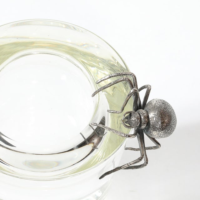 Aesthetic Movement Silver Spider Sculpture Crystal Vase Signed Leerdam Crystal For Sale - Image 10 of 15