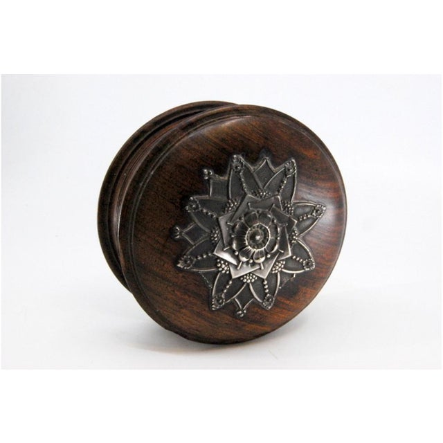 Wooden Jewelry Box with Silver Application on the Flower-Shaped Lid For Sale - Image 3 of 11