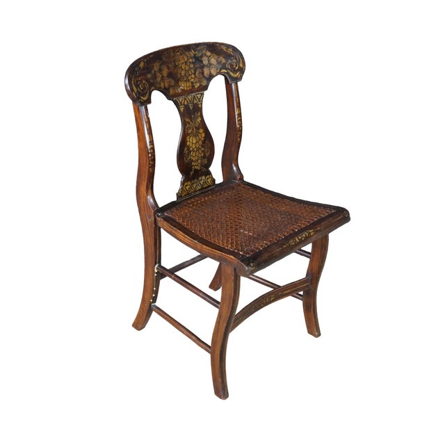 Victorian Antique 19th Century American Federal Hitchcock Style Stenciled Cane Side Chair For Sale - Image 3 of 18
