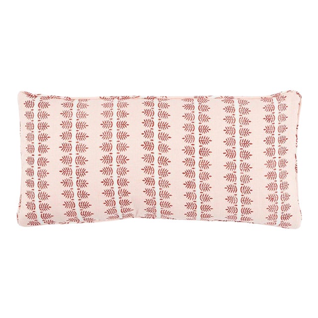 Schumacher Alva Hand Block Print Lumbar Pillow in Blush For Sale