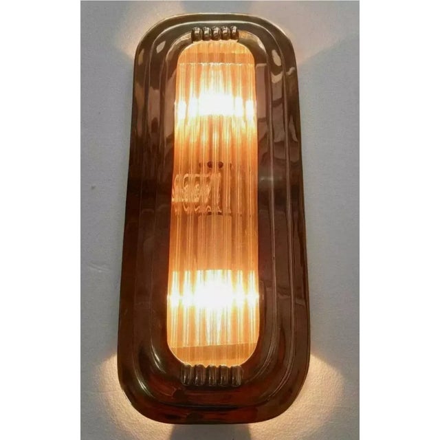 Art Deco Vintage Art Deco Rod Ship Sconce in Brass & Glass For Sale - Image 3 of 7