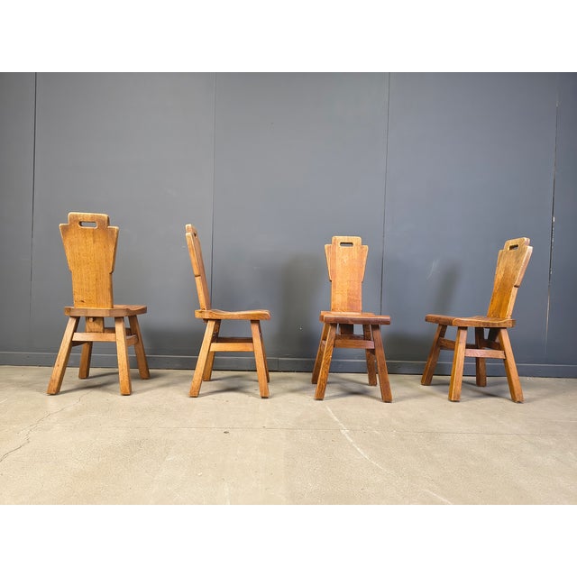 Vintage Oak Brutalist Chairs, 1970s, Set of 4 For Sale - Image 6 of 12