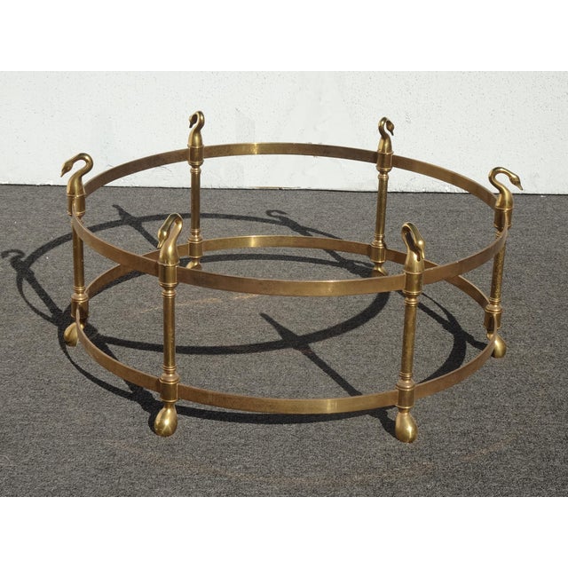 Hollywood Regency Vintage Hollywood Regency LeBarge Style Brass Coffee Table Base W Swan Heads For Sale - Image 3 of 14