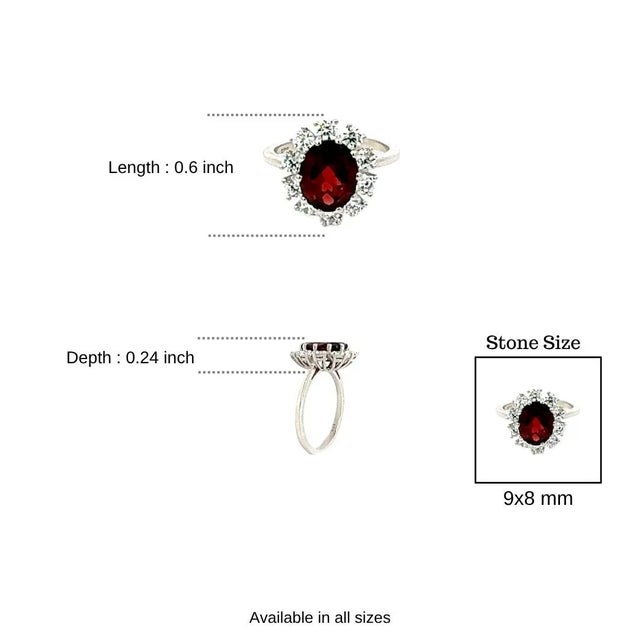 Antique Style Garnet and Zircon Halo Cluster Ring in Sterling Silver- Size 8 For Sale - Image 9 of 12