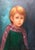 Modern Erbert Mule, 1970s Big Eyed Waif Sad Child With Scarf Oil Painting For Sale - Image 3 of 6