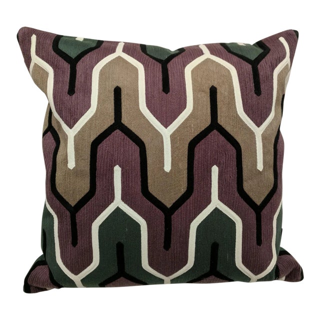 Contemporary Purple & Neutral Embroidered Accent Pillow For Sale