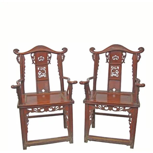 Antique Chinese Red Armchairs With Detailed Carving - a Pair For Sale - Image 10 of 10