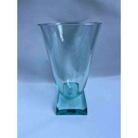 A single vintage large art glass vase with rectangle base. Signed Schlanser 1993.