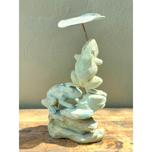 Metal Vintage Patinated Verdigris Garden Frogs Sculpture For Sale - Image 7 of 12