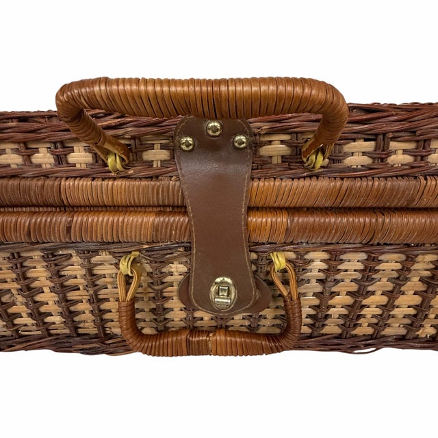 Brown Vintage Suitcase Style Picnic, Storage Basket For Sale - Image 8 of 8