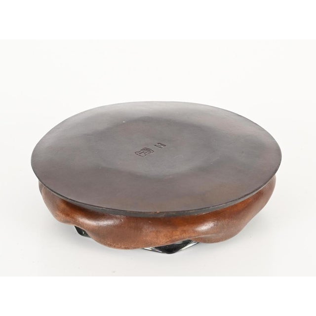 Adnet Brown Curved Leather and Crystal Glass Ashtray, 1950s For Sale - Image 13 of 15