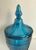 Fenton Art Glass Company Early 20th Century Iridescent Peacock Blue Lidded Pedestal Candy Jar, Attributed to Fenton For Sale - Image 4 of 11
