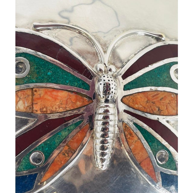 1980s Silver Plate Punch Bowl With Stone Inlay by Emilia Castillo, Mexican Silver For Sale - Image 12 of 18